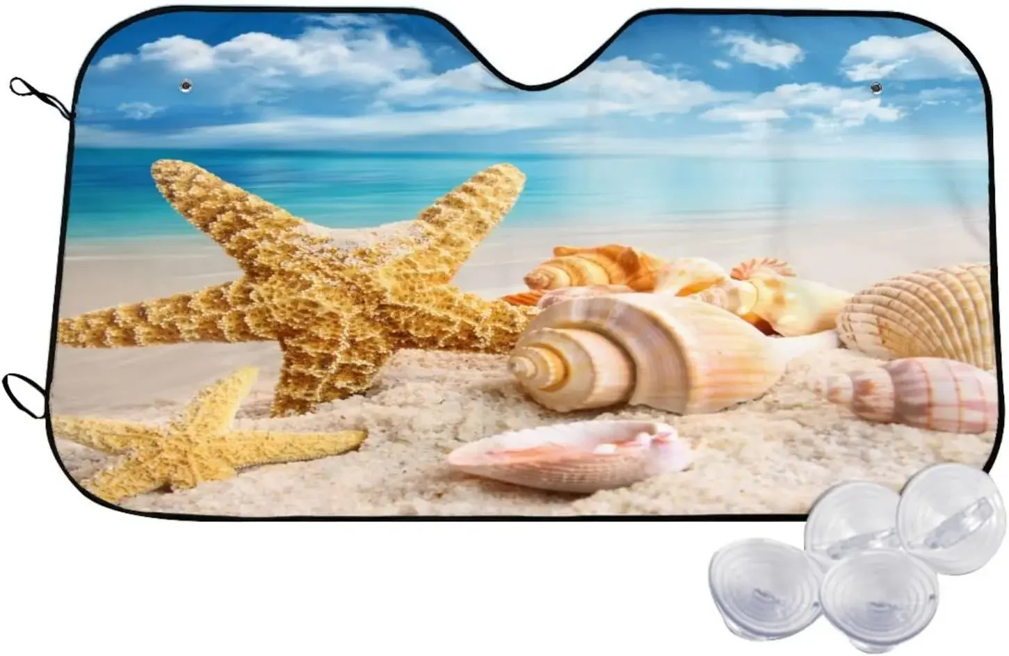 Cute Starfish Shells Pattern Sun Shade Front Window Sunshade for Most Sedans SUV Blocks Max Uv Rays and Keep Your Vehicle Cool