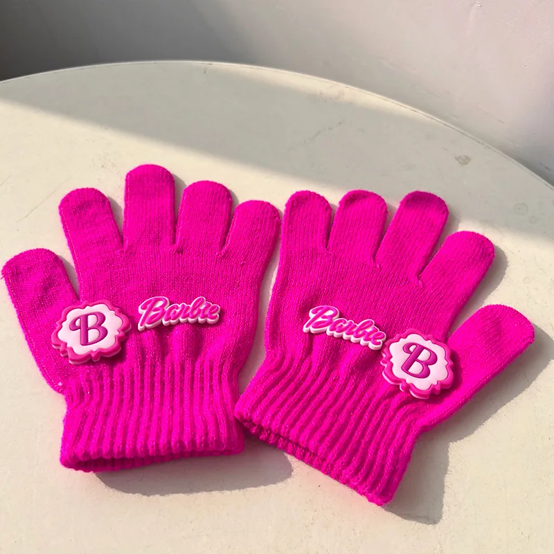 New Miniso Barbie Gloves Children Kawaii Cold-Proof Winter Finger Gloves Screen Touch Warm Children Toddler Christmas Gift