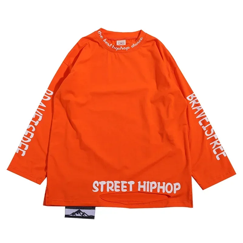 Kids Street Dance Hip Hop Clothing White Vest Orange Sweatshirt Baggy Pants Girl Boy Drum Jazz Performance Outfit Stage Costume