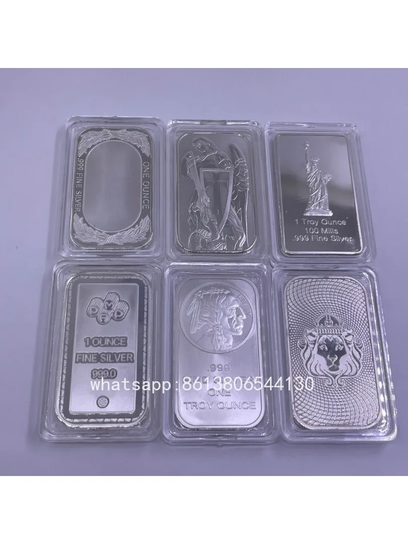 Srebrna sztabka 1 uncja Liberty Indian Head Lion Angel Design, srebrny pryzmat 1 uncja Troy Ounce, kolekcjonerskie sztabki srebrne z różnymi wzorami. — 2