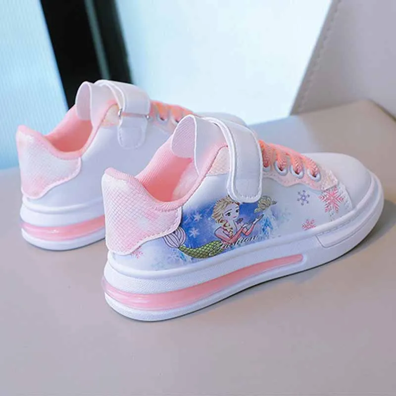 Disney Girls Fashion Cartoon Sports Shoes Thick Sole Little Princess Board Shoes Students Cute Non Slip Pink Purple Running Shoe