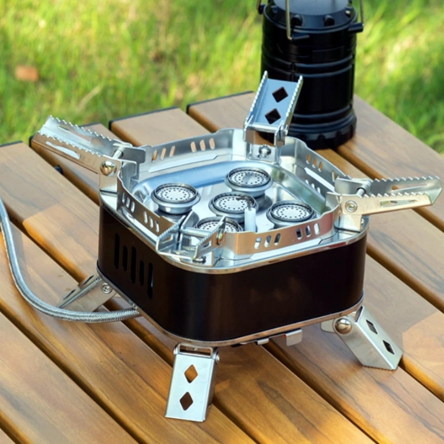 New Windproof 5-Core Burner Camping Stove 15800W High-power Strong Fire Tourist Burner Portable Folding Outdoor Gas Stove