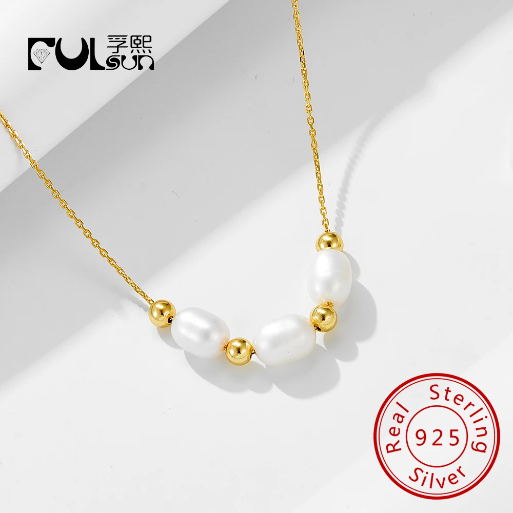 

Модные ювелирные изделия, ожерелья из стерлингового серебра 925 пробы, натуральный пресноводный жемчуг, круглые бусины, позолоченные ожерелья для женщин