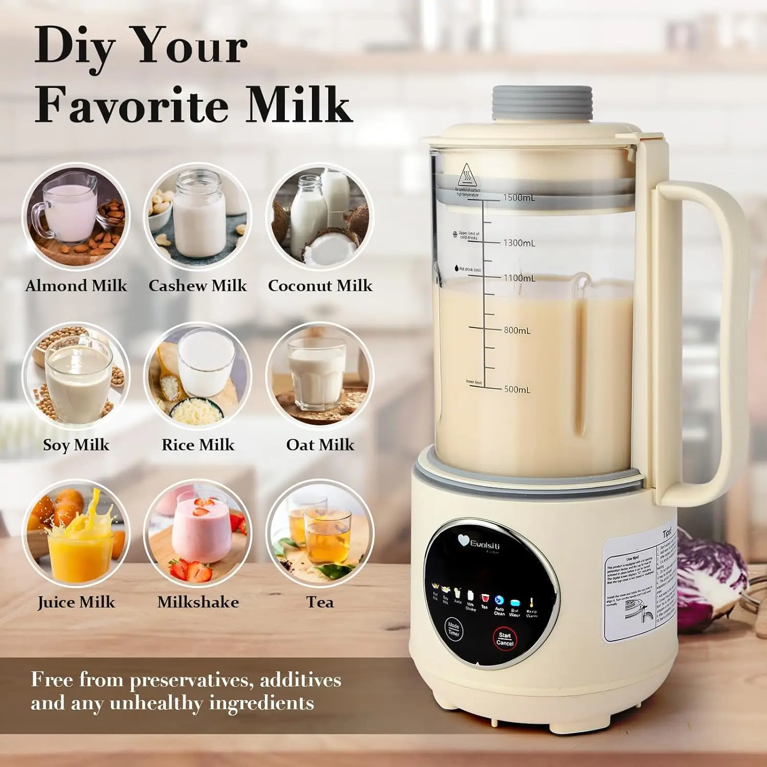 Multi Functional Automatic Homemade Plant-Based Milk,Soy Milk,Almond Milk,Oat Milk