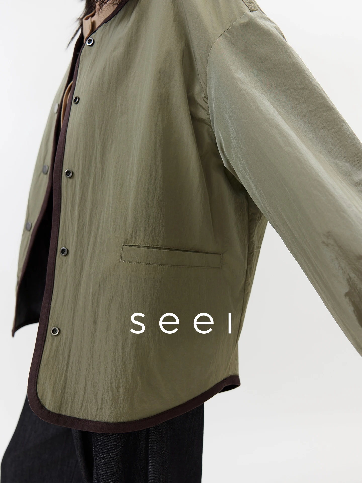 Seei Spring New Two-Sided Wear Environmental Oil Wax Leather round Ne oulder-Drop Suede  Jaet Women Vintage Sle S...