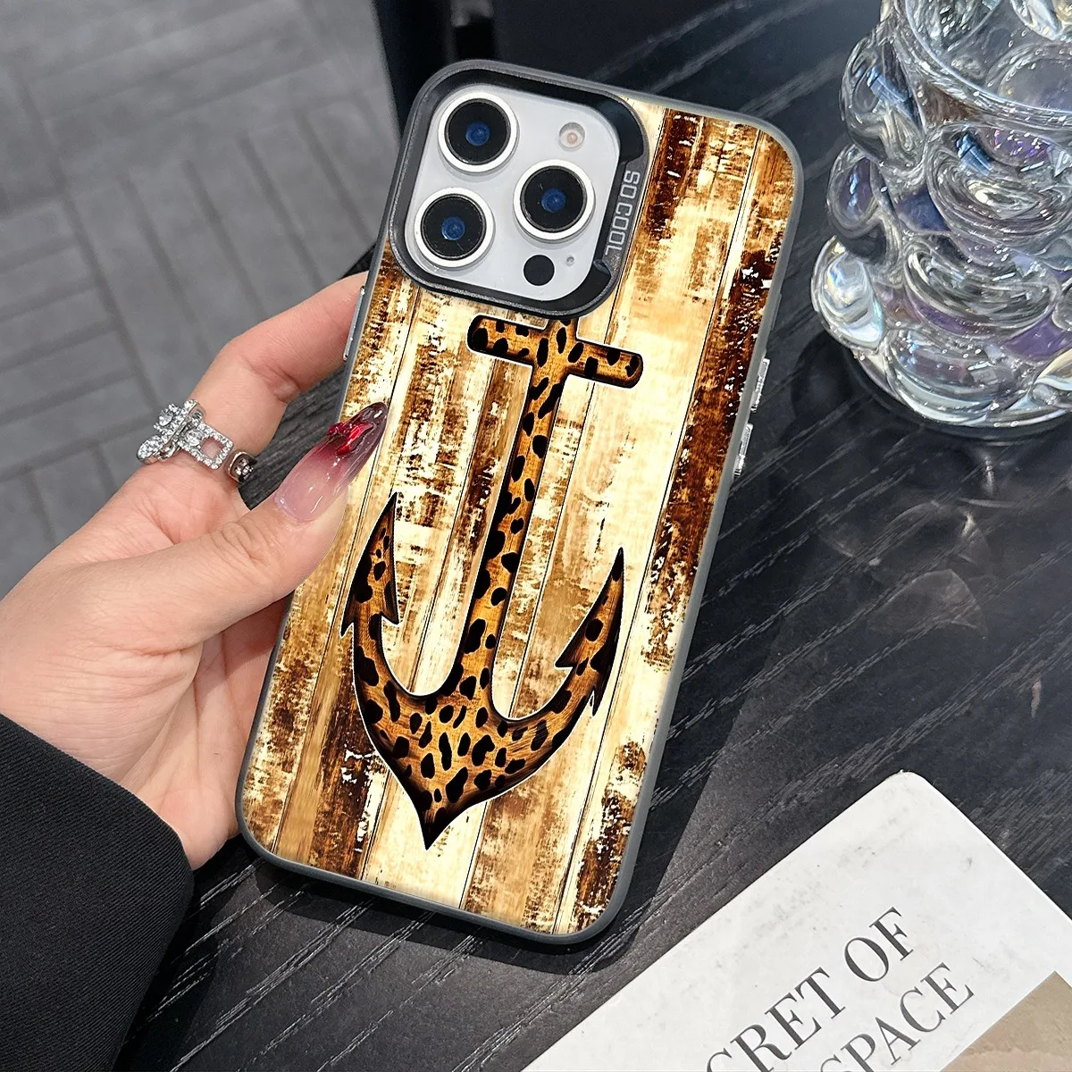 

Light blue anchor leopard print phone case for iPhone 16 15 14 13 12 11 Pro/ Max/Plus shock-proof rear cover anti-fingerprint