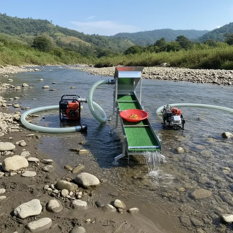 River Alluvial Gold Fines Recovery Small Gold Mining Sluice Box Portable Mini Machine Gold Processing Mat High Engine PLC