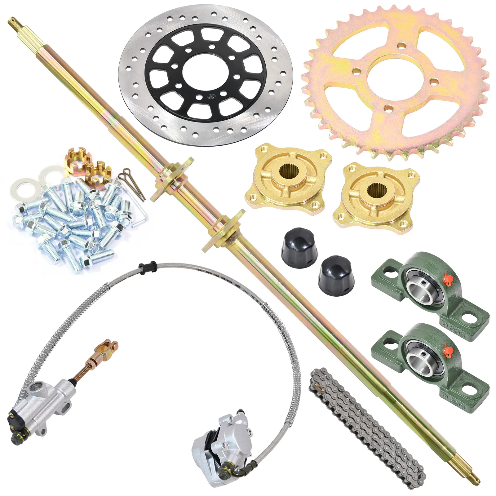 

Go Kart Axle Kit 44in/1120mm Quad Go Kart Rear Live Axle Kit Sprocket Brake Wheel Hub Replacement For ATV Quad