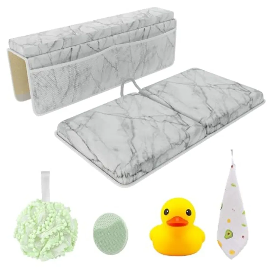 

Sleepah Bath Kneeler and Elbow Kneeling Rest Pad Set for Baby Bathing Waterproof Soft Memory Foam Mat Organizer Babies and Todd