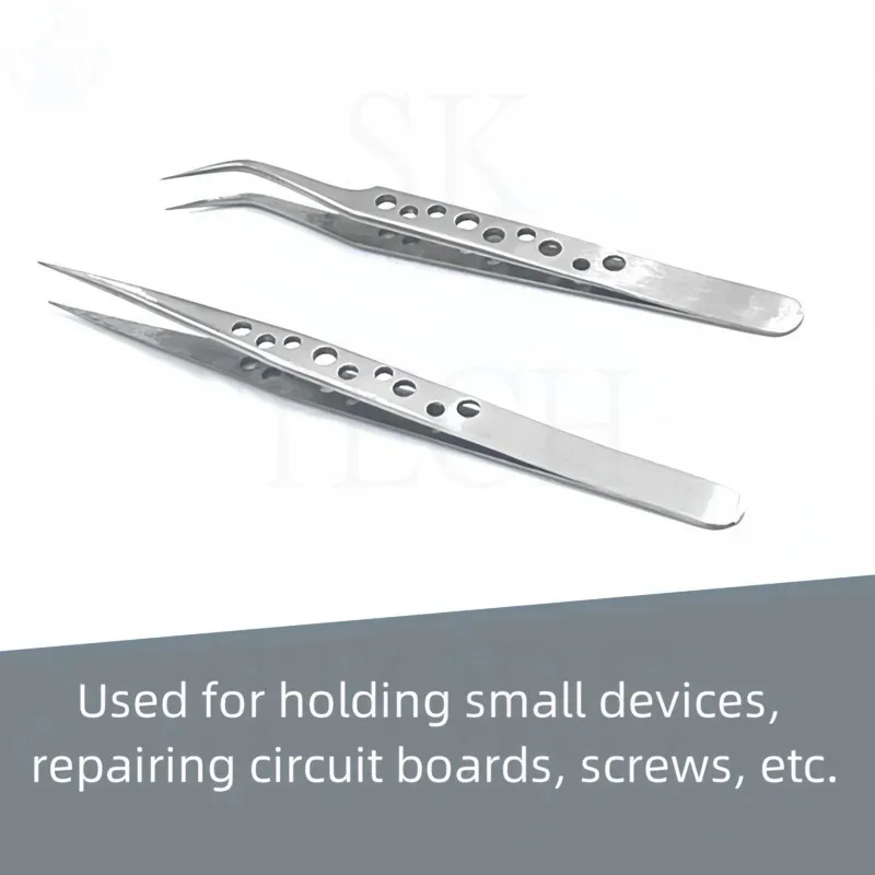 2pcs hollow heat-dissipating tweezers, lengthened thickened high hardness tweezers for mobile phone repair tweezer