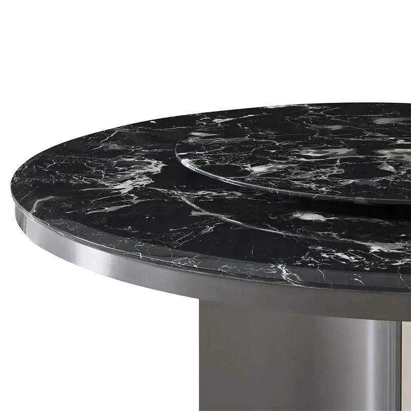 

yj19 Minimalist Dining Table Black Rose Natural Large Luxury Stone Round with Turntable Light Luxury Villa High-end Dining Table