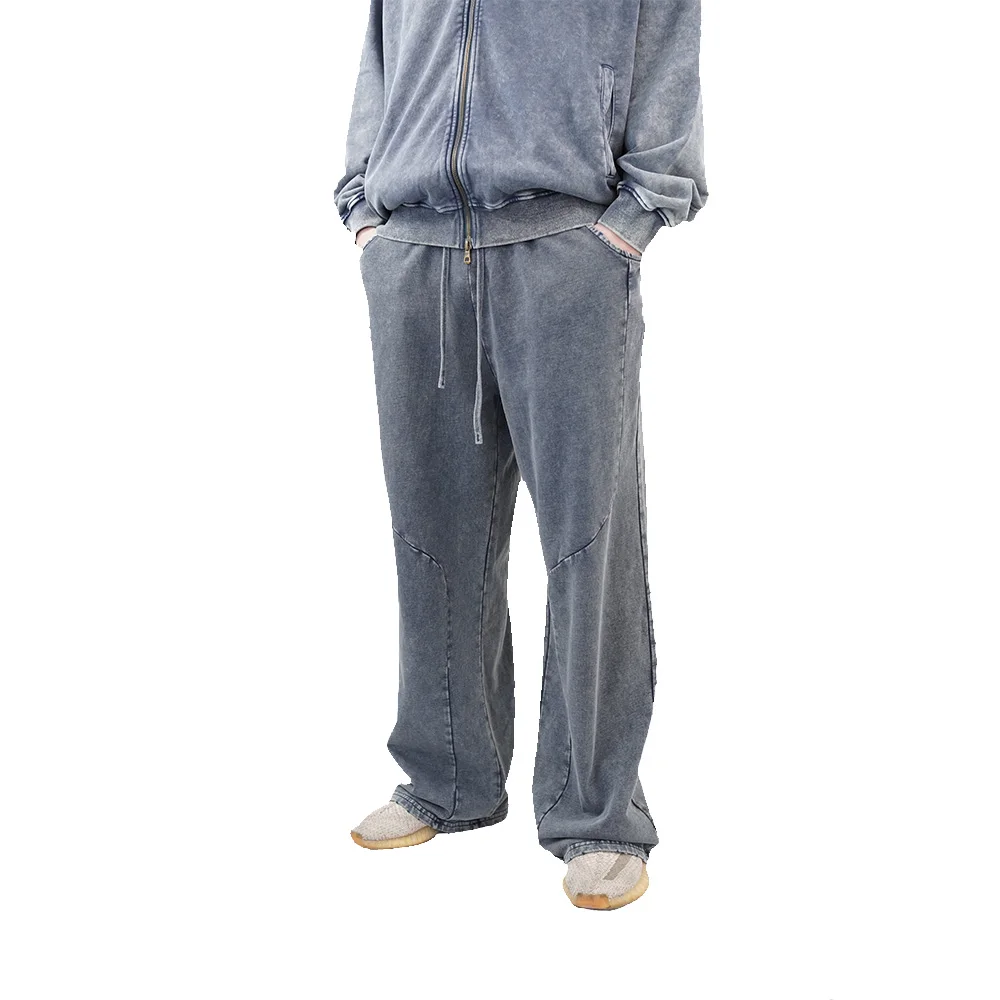 Y2K Vintage HarajukuกางเกงสบายๆHigh Streetสีดําขนาดใหญ่กางเกงขากว้างDrawstring Denimความยาวเต็มSweatpants Streetwear
