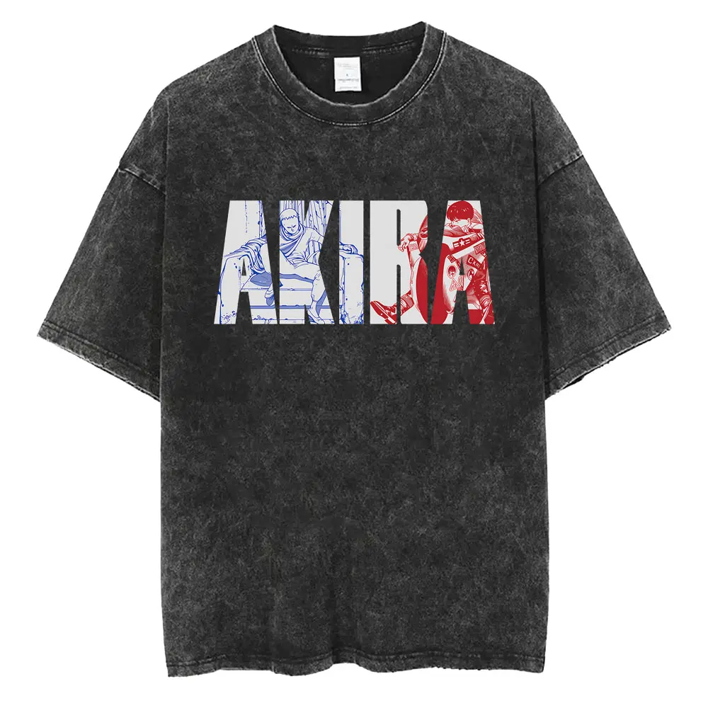Washed Vintage Anime Akira Tetsuo Shima Shotaro Kaneda Merch T Shirt Men's Clothing Manga Retro Oversized T-shirts Streetwear