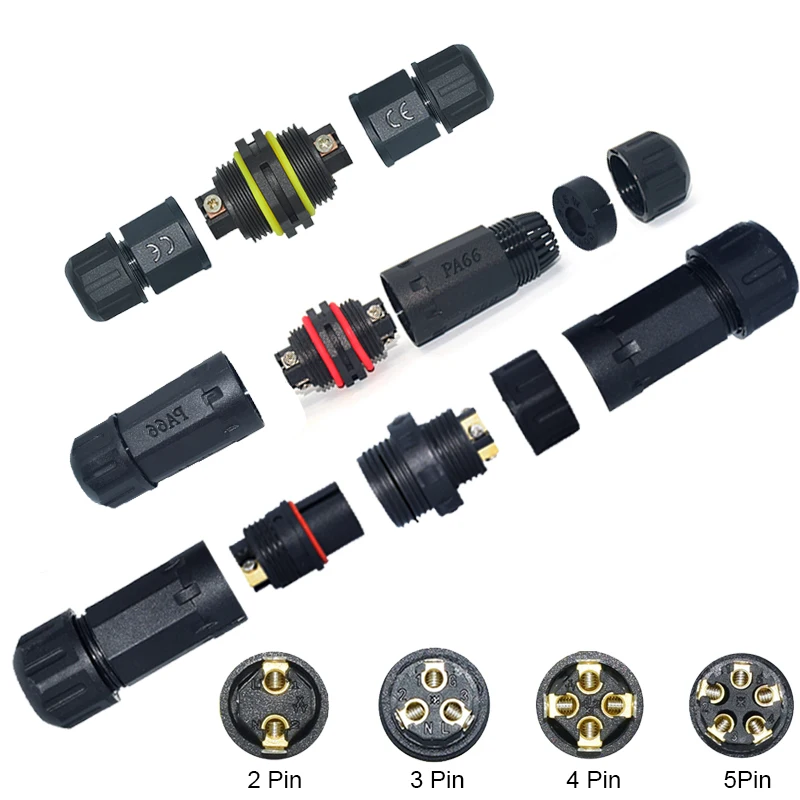 IP68 Electrical Waterproof Connector Wire Cable 2/3/4/5 Pin Outdoor Plug Straight Quick screw Conductor Connector