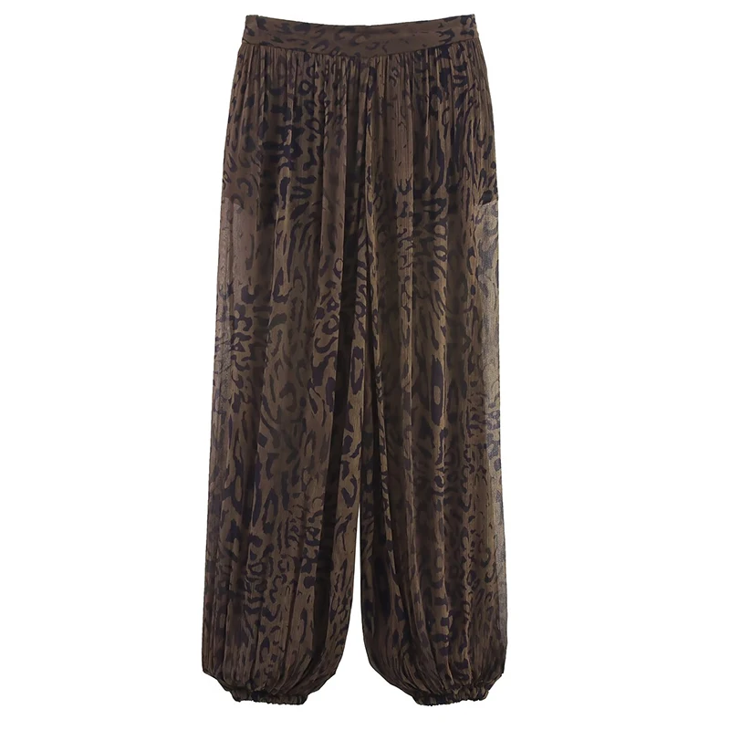 HXAO السراويل الفضفاضة السيدات الحيوان طباعة البنطلونات السراويل للمرأة خمر الطيات شبه شير بالازو السراويل الخريف السائل بنطلون #4
