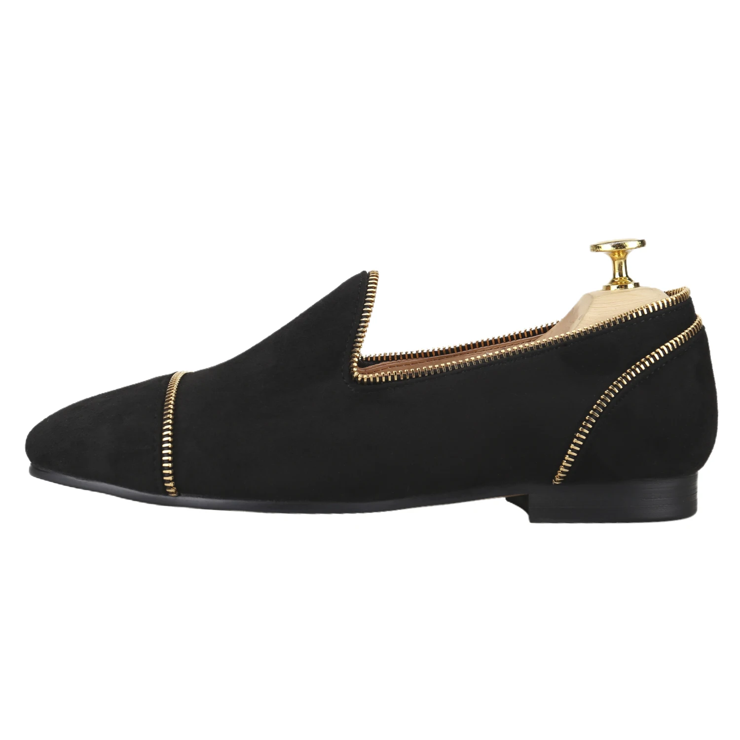 Piergitar Italian Design Black Suede With Handmade Zipper Trim Men's Loafers Classic Model Slip-On Smoking Shoes Leather Linning