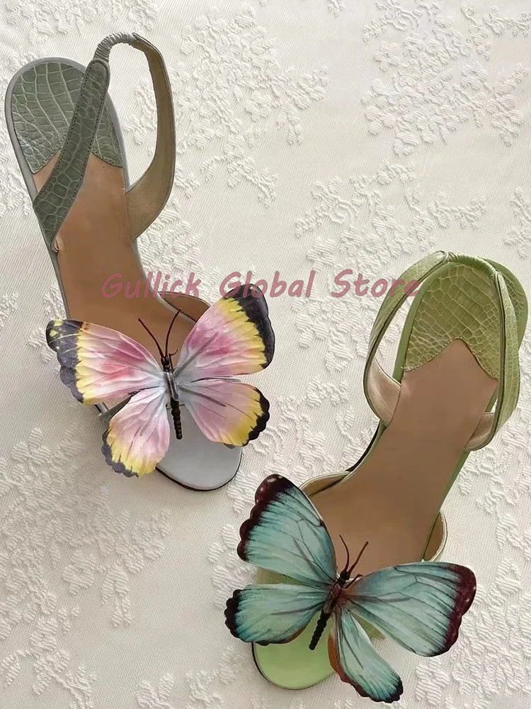 2024 nuovo arrivo punta tonda farfalla superficiale decorazione Slingback fascia elastica sandali stringati colori estivi scarpe dolce grazia