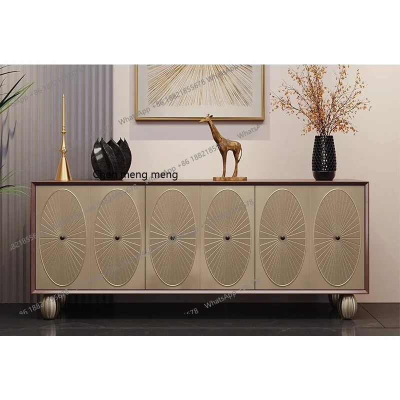 

TV cabinet, living room integrated storage against the wall, retro villa solid wood carving audio-visual cabinet