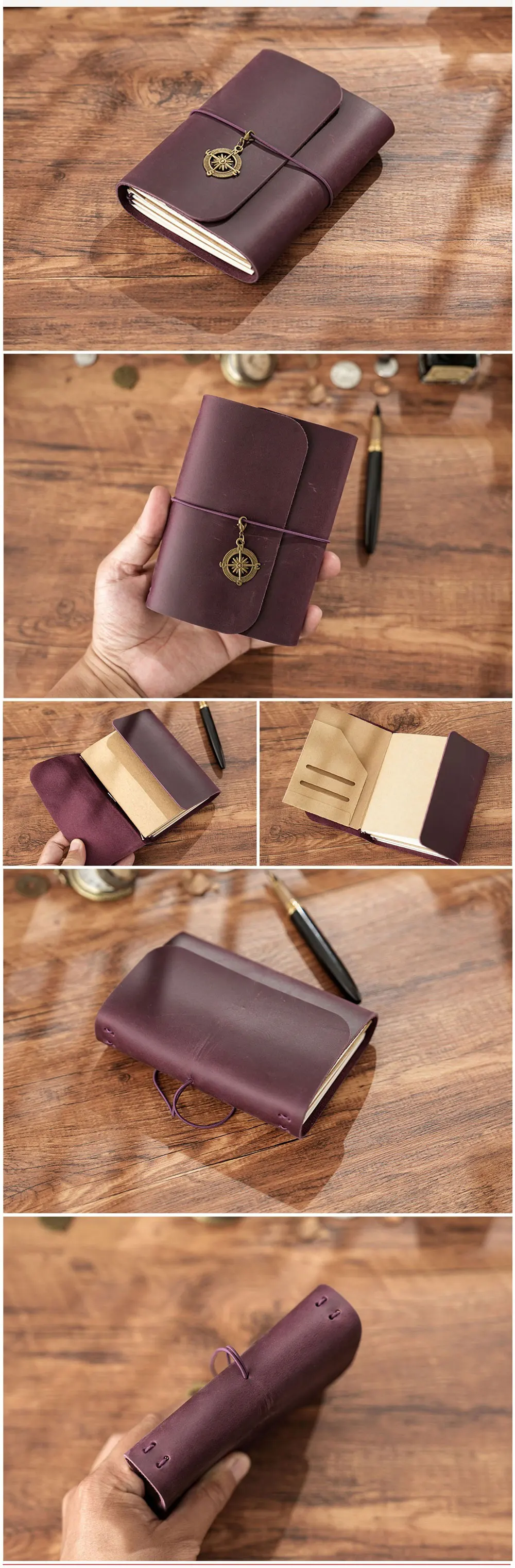 A5 Three Fold Journal Real Leather Notebook Refillable Vintage Style Diary Traveler Note Books Back to School Gift