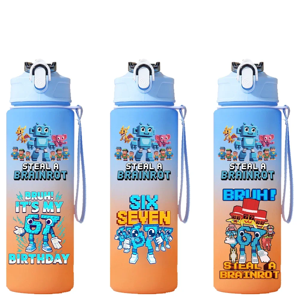 750ML Steal A Brainrot Water Bottles 67 Six Seven Game Gourd Cartoon Printed Gradient color Drinking Cup