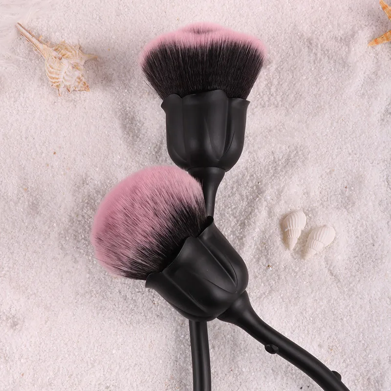 Black Rose Flower Make Up Brush Loose Powder Brushes Blush Foundation Cosmetic Brush for Women Nail Art Dust Brush for Manicure