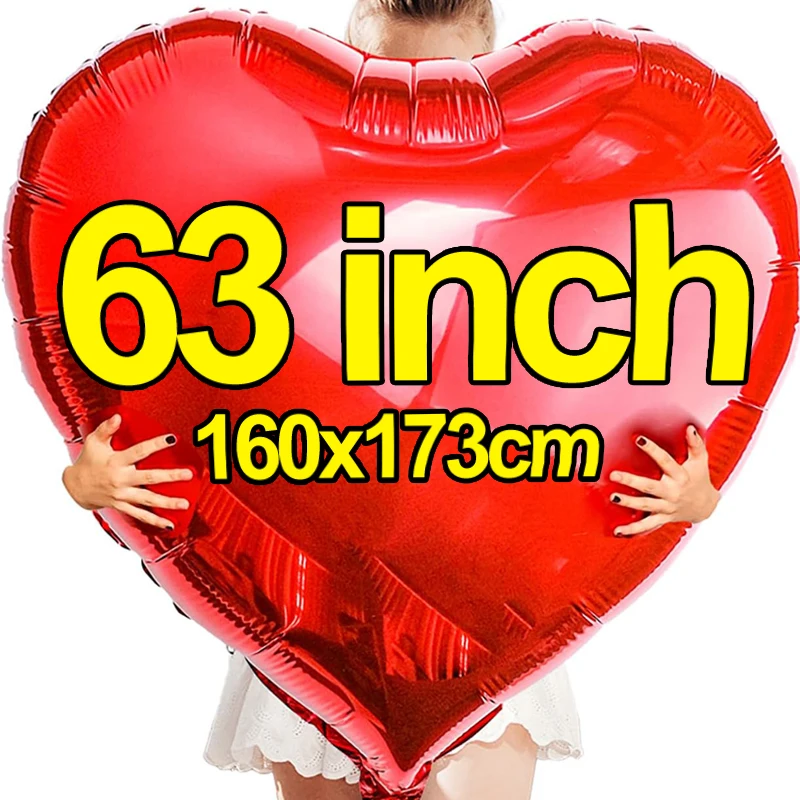 63Inch Large Heart Shaped Balloons Valentine's Day Love Aluminum Film Balloons for Valentine's Birthday Wedding Party Decoration