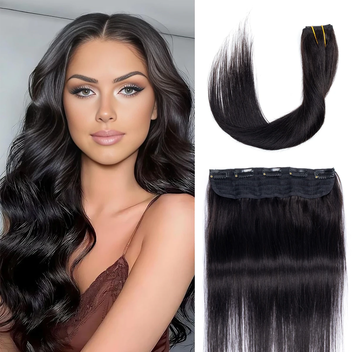 

MRS HAIR One Piece Clip in Hair Extensions Straight 5 Clip 100% Human Hair Extension Straight hair 14-22 inch