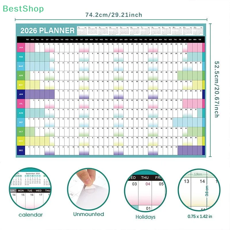 2026 Yearly Wall Calendar Poster With Stickers Large Planning Schedule Home Office Organization Time Management Tool Schedule