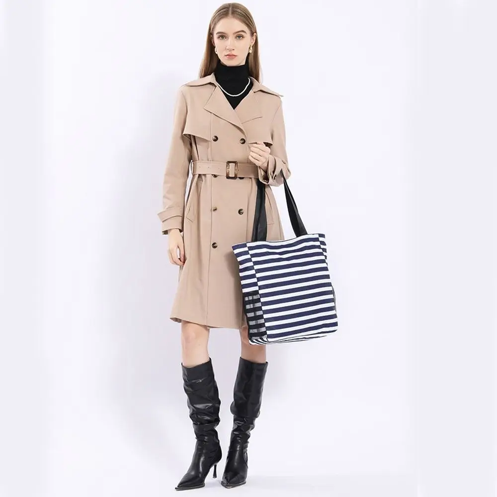 

Large Capacity Women Tote Shoulder Bag Zipper Closure Multi-pocket Striped Handbag Foldable Waterproof Fitness Storage Bag Women
