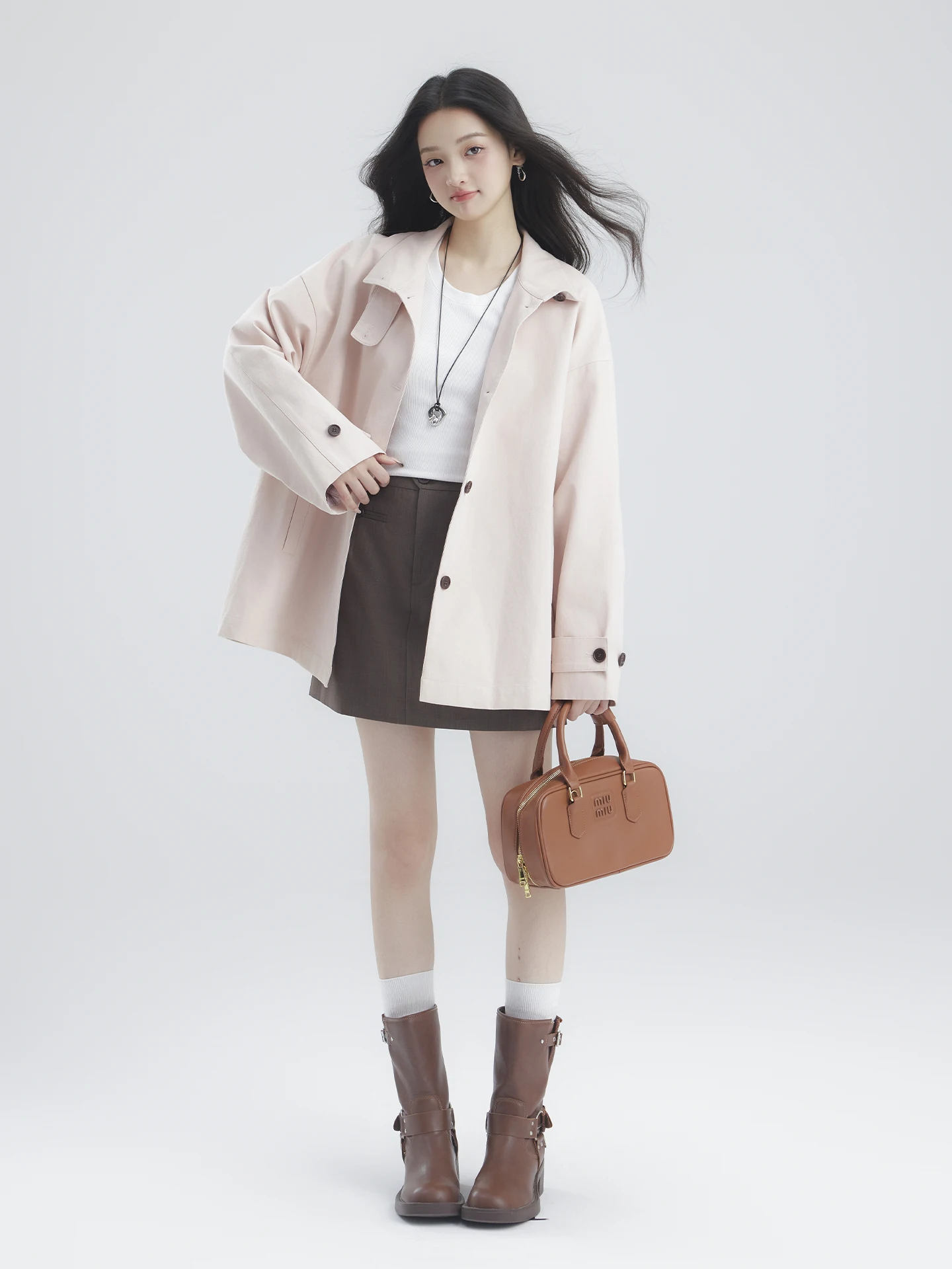 

Classic Pink ort Coat Jaet 2025 Autumn New Arrival Small Size Commuter Sle Loose Fit Long Sve Single Button Cotton