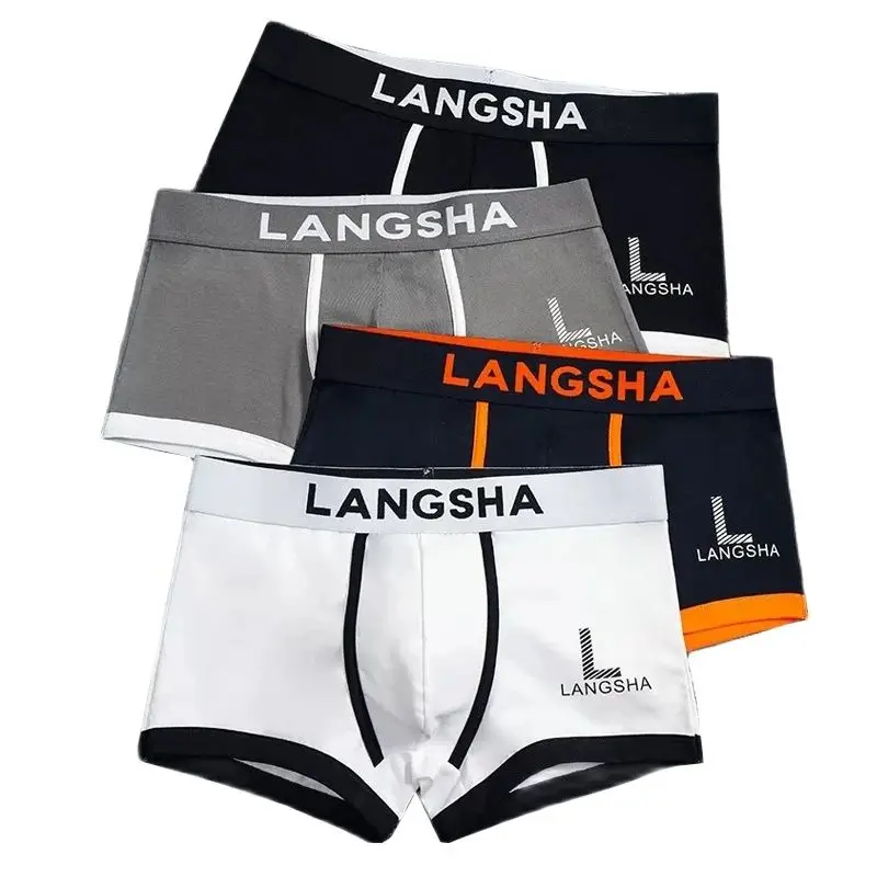 LANGSHA 4Pcs/Set Men Boxer Shorts Breathable Cotton Underwear Soft Man Boxershorts Seamless Confort Male Panties Size L-3XL