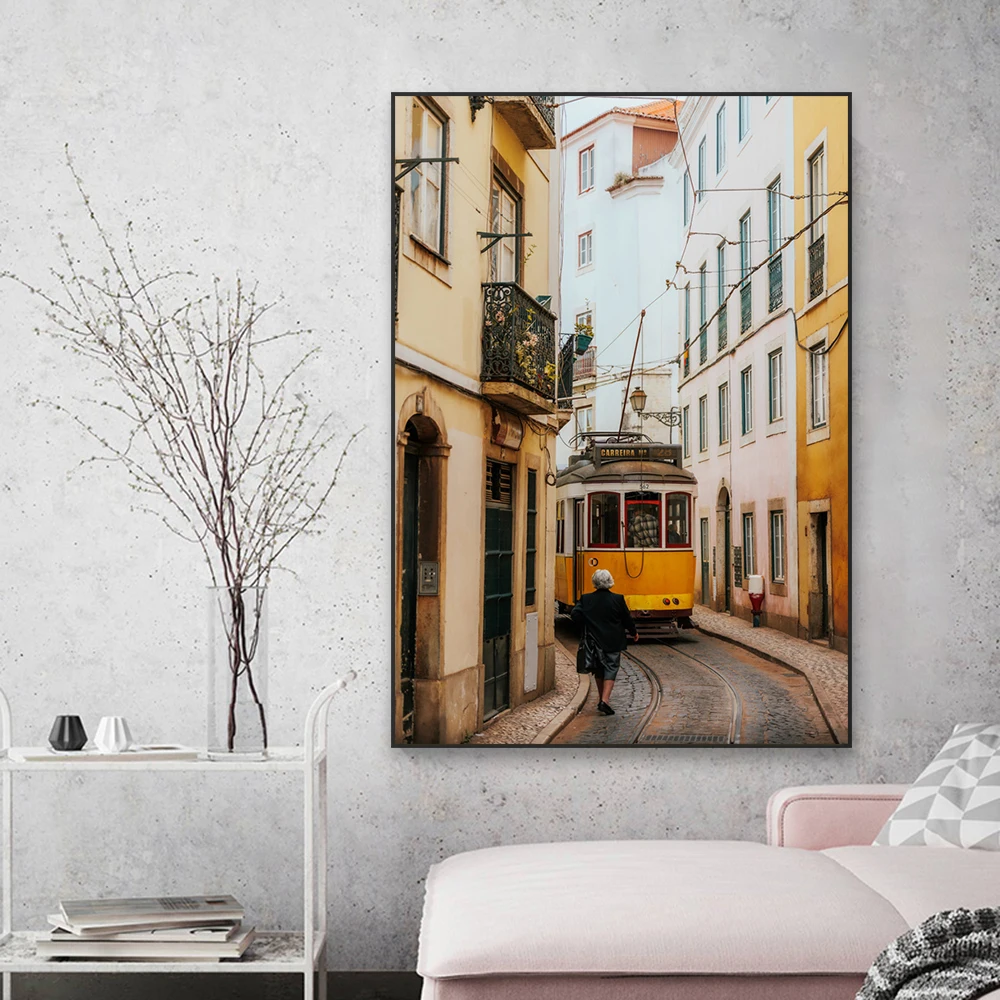 Vintage City Lisbon Print Poster Portugal Wall Art Tram Series Poster Lisbon Alfama Streets Canvas Painting Home Room Decor