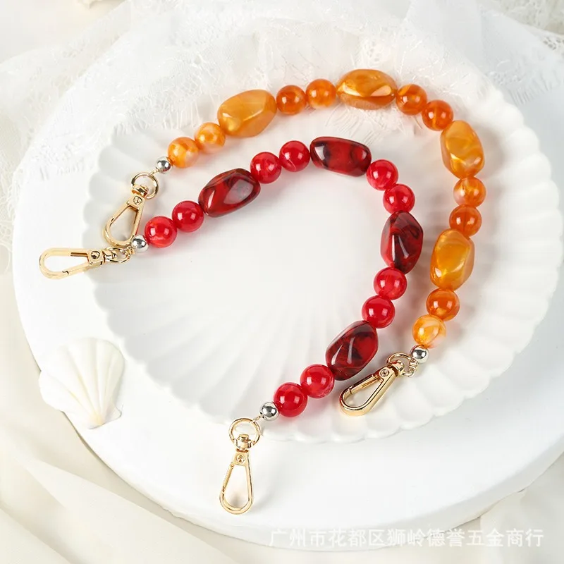 Replaceable Handbag Chain Resin Stone Bead Purse Bag Belt Phone Case Hanging Chain Extension Bead Chain Bag Parts Accessories