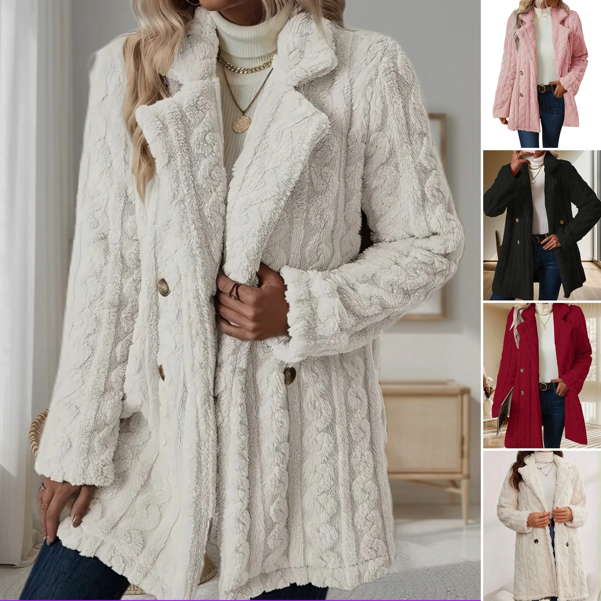 

Ultraluxurious Coat Premium Velvetlike Faux Coat Tailored Blazer Mid-Length Overcoat Double Breasted Sophisticated Jacket