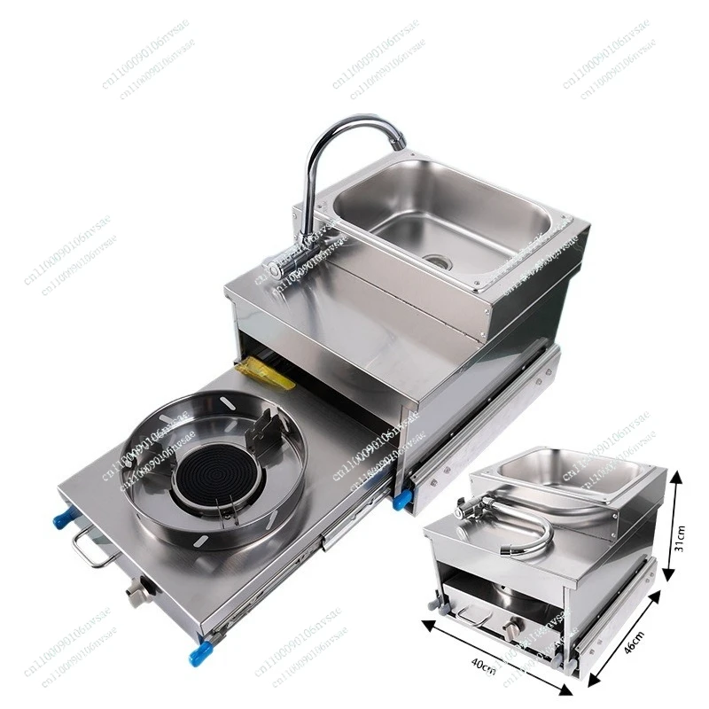 

RV Stainless Steel Gas Stove Pull-out Slide Out Kitchen For Camper Trailer Caravan Motorhome With sink and faucet