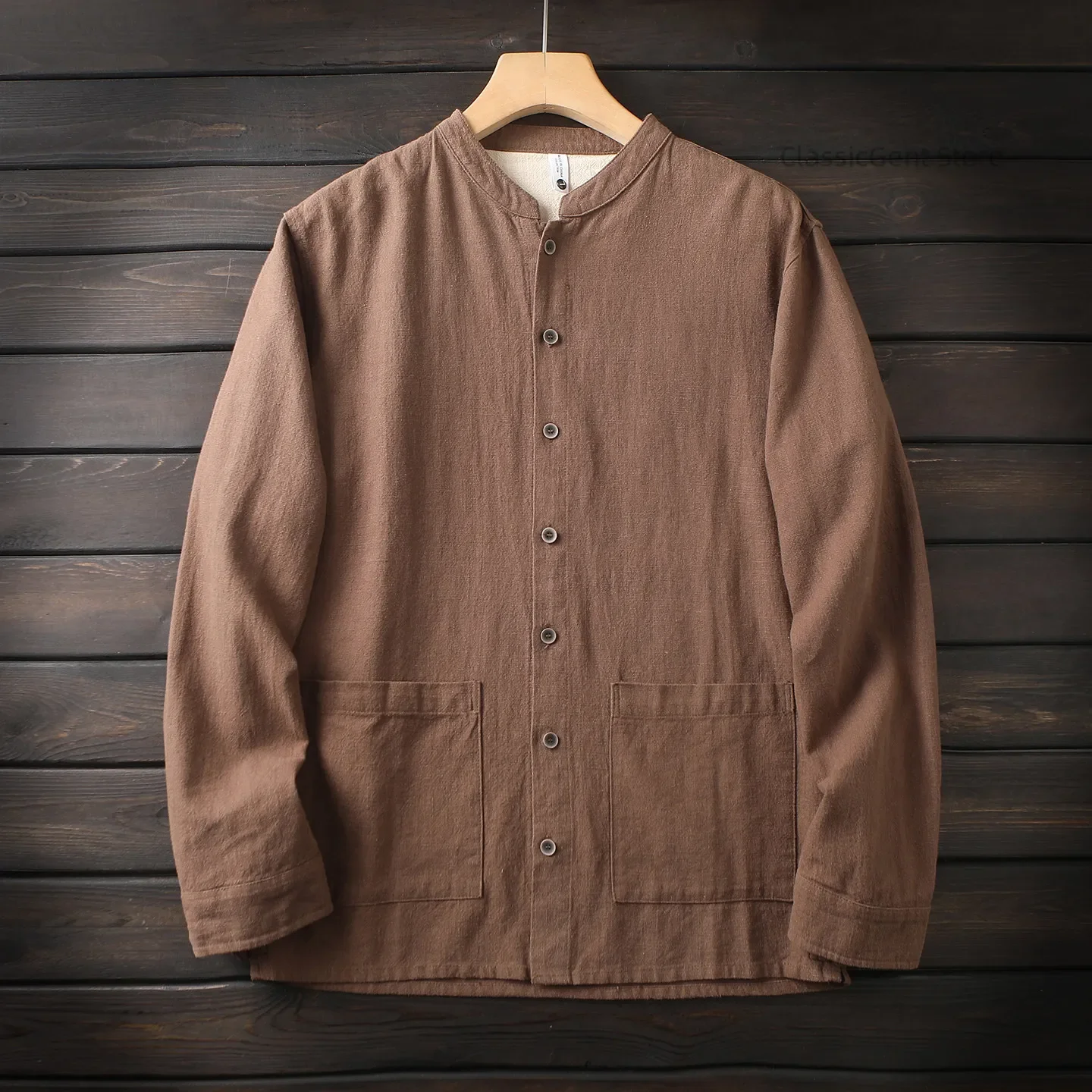 Classic old money style, natural antibacterial ramie cotton men's sweat-absorbing and breathable small stand-up collar jacket