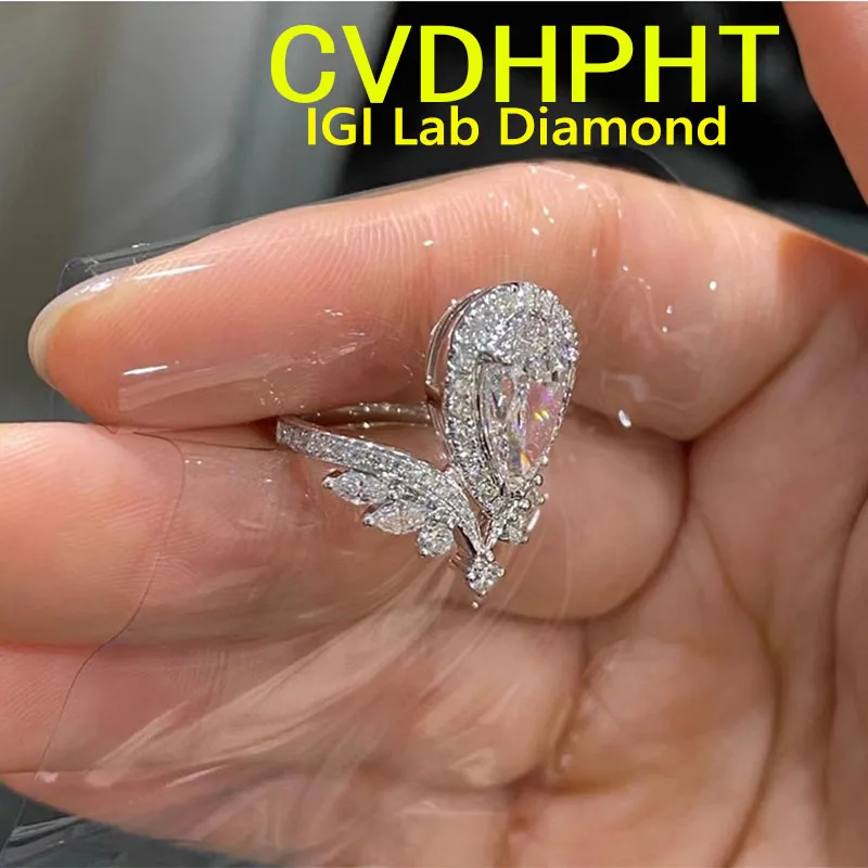 

5 Carat Solid Platinum PT950 gold Lab grown dimaond ring D VS1 IGI certificate Pear cut Wedding & engagement ring