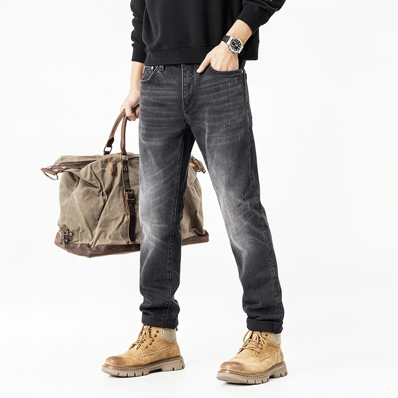 Сверхмощные элитные джинсы, мужские ретро ностальгические потертые эластичные маленькие прямые брюки, осень 2021, новинка