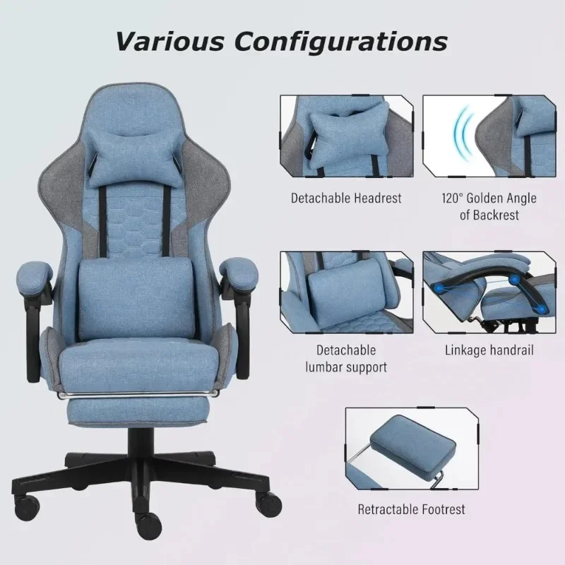 Gaming Chair, Computer Office Chair with Footrest, Linkage Armrests and Lumbar Support, High Back Ergonomic Gamer Chairs