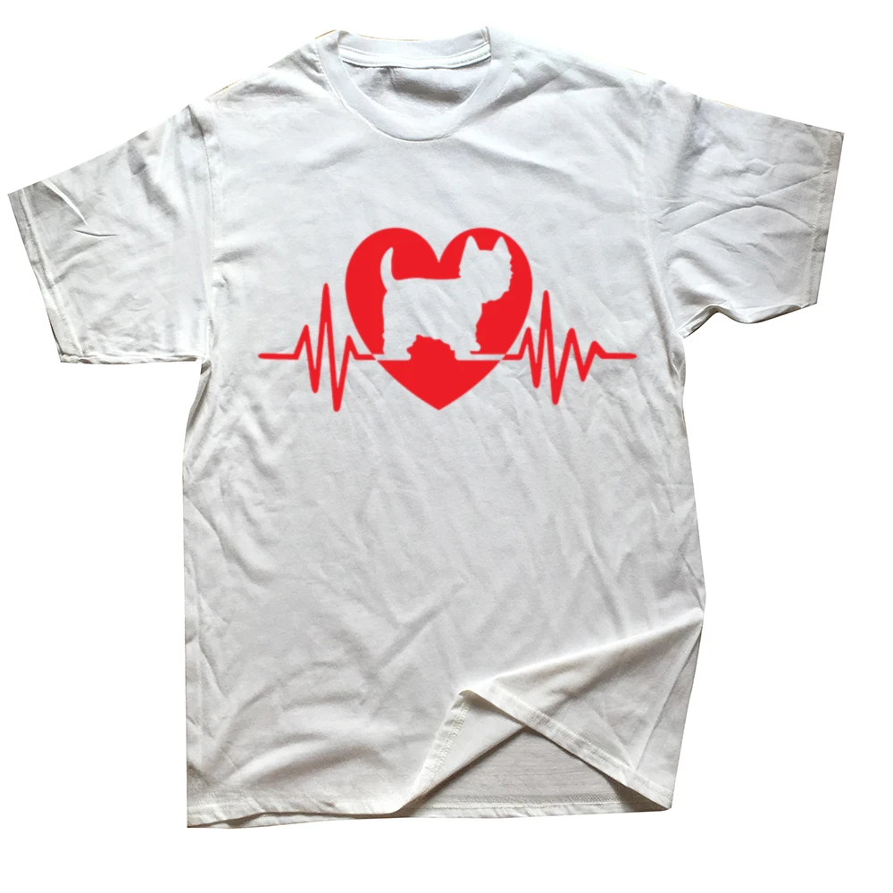 Camiseta masculina West Highland Terrier Heartbeat, streetwear de manga curta, roupas vintage, westie de verão, presentes retrô para amantes