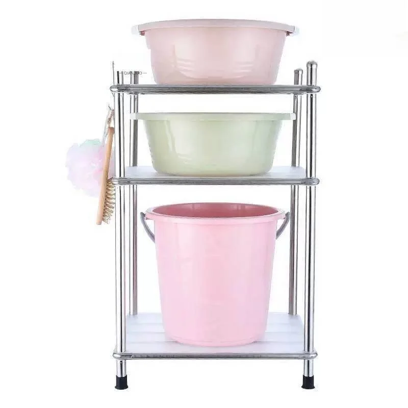 Prateleira de Armazenamento Multifuncional em Aço Inoxidável para Banheiro e Cozinha, Suporte Versátil e Durável para Uso Dom...