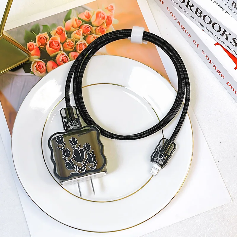 Cute Cartoon Wave Cable Protector For iPhone 12/13/14 18W/20W US Adapter Fast Charger Case Lightning Cable Protective Cover