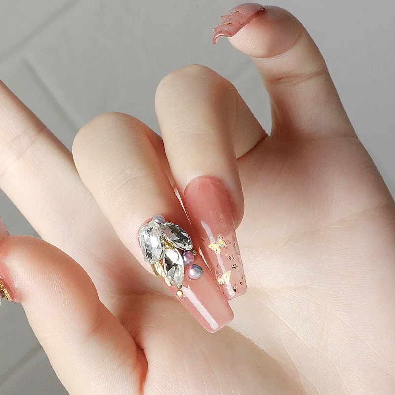 20PCS Sparkle Translucent White Pointed Diamonds Love Marquise Tri Rect Drop Oval Nail Art Rhinestones Jewel Manicure Charms