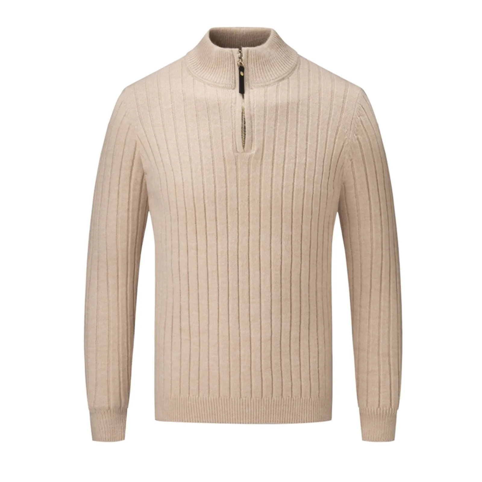 Men's Quarter Zip Sweater Zipper Up Lapel Lightweight Turtleneck Knit Stripe Solid Color Sweaters For Men With Ribbed Edge