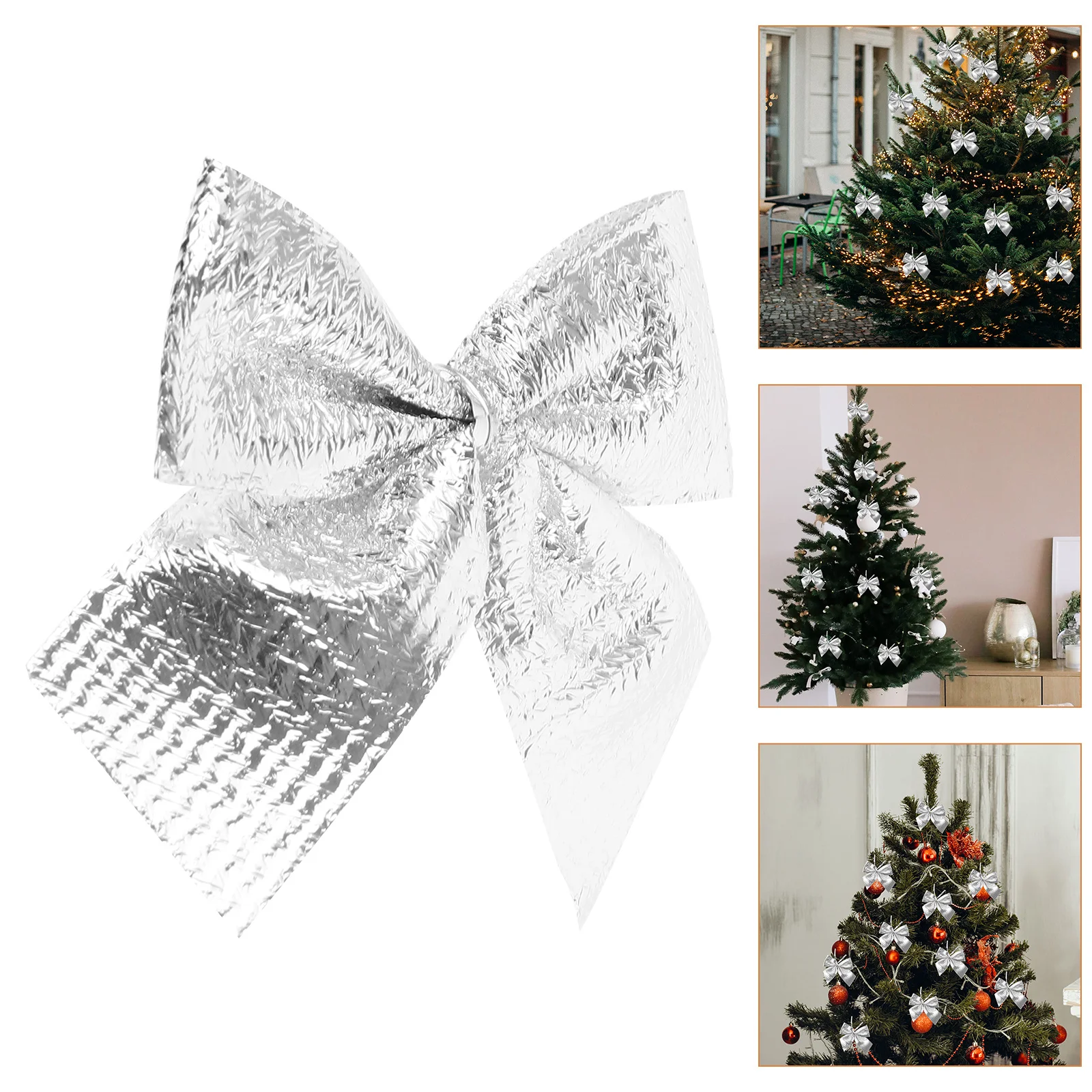 

Silver Tree Adorable Pendant Ornament Festive Red Cloth Bow Gold