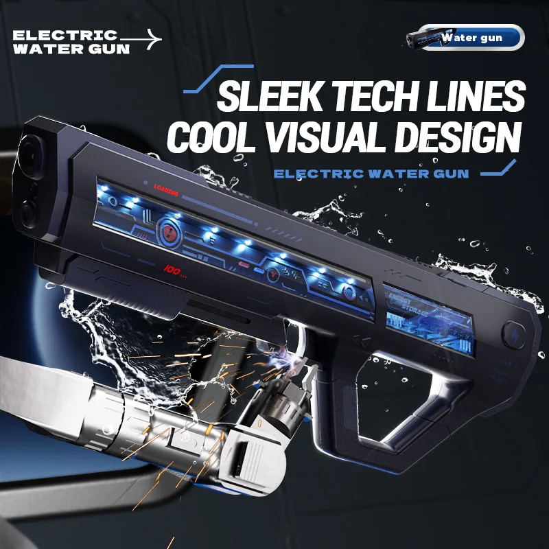 

Hand-Operated and Automatic Electric Continuous Water Gun, Convenient Modular Battery, Cool Lighting, Pull-Out Toy Water Gun