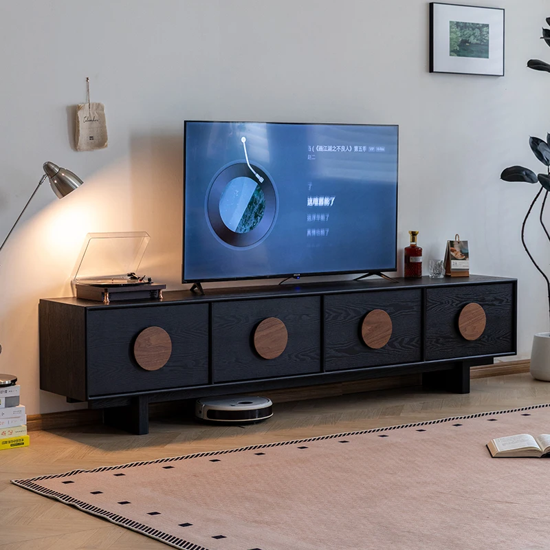 

Luxury Retro Tv Cabinet Solid Wood Glossy Black Floor Tv Table Living Room Entertainment Mobili Per La Casa House Accessories