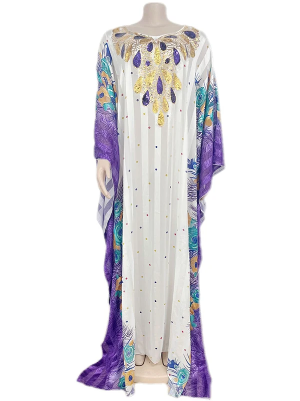 

Tinaa Plus Size Dress Womens Abaya 2025 Chiffon Chic Sequins Print Bating Sleeve Large Size Party Elegant Long Dresses 125923