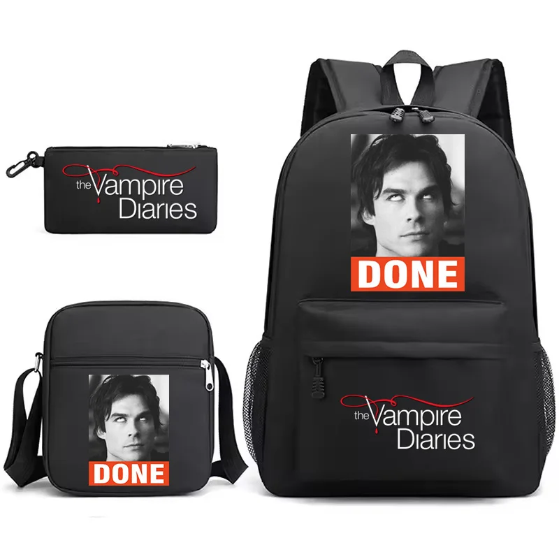 The Vampire Diaries Girls Both Pattern Boys Backpack Set with Crossbody Bags Pencil Case School Students Outdoor Travel Bagpack