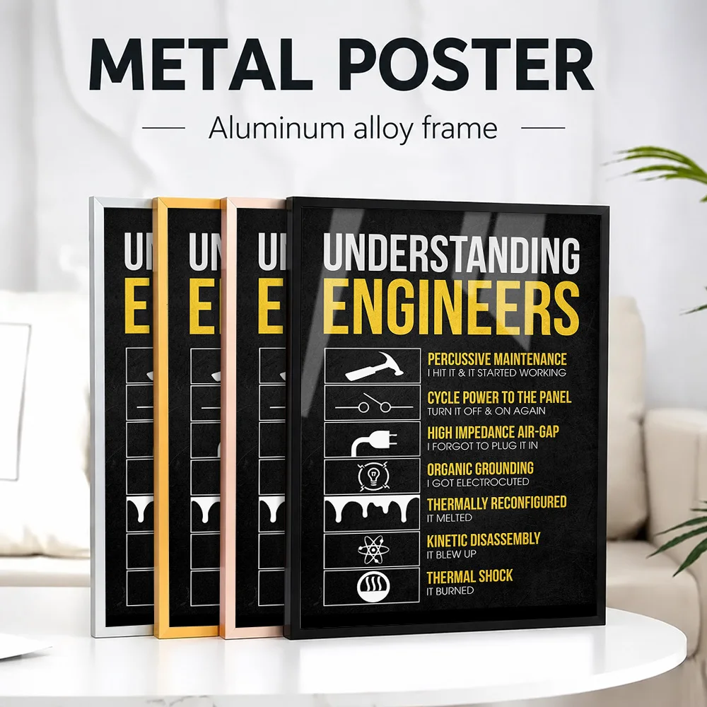 Funny Engineers Framed Aluminum Metal Poster Customized Photo Refined Graphic Style Wall Art For Home Office Professional Gift